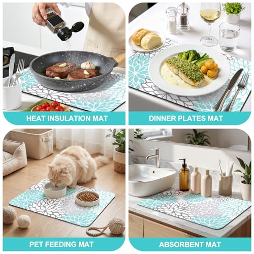 2Pcs Dish Drying Mat & Sink Splash Guard (Teal / 12" X 20" + 24" X 5.5")