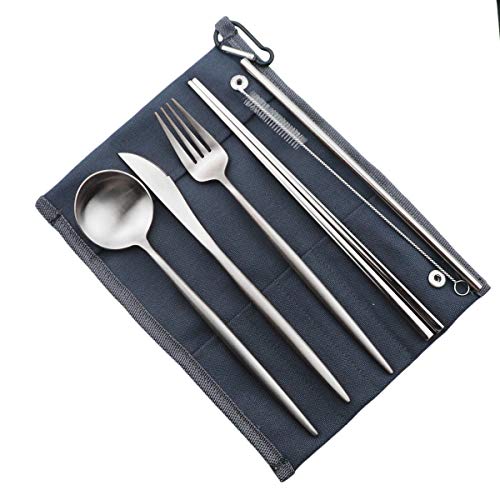 Reusable Travel Utensils (Blue Pouch / Silver)