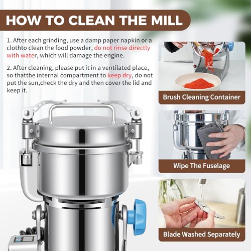 Grain Mill 500g Commercial Spice Grinders Electric 1500W Stainless Steel Pulverizer Dry Grinder for Grinding Wheat (500G)