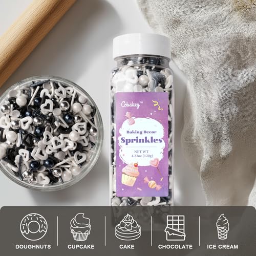 Black and White Heart Sprinkles for Cake Decorating 4.23ounce (4.23 Ounce)