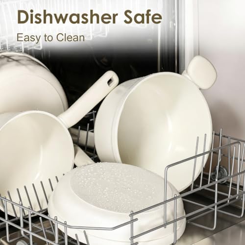 Ceramic Nonstick Pots and Pans Set (Creamy White / 17pcs)