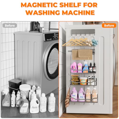 5 Pack Multifunctional Magnetic Shelves for Refrigerator Spice Rack & Washing Machine Organize (Flat style, Gray)