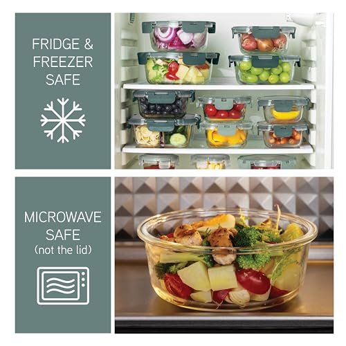 Premium 32 Pc. Borosilicate Glass Food Container Set with Dividers (Ombre Green)