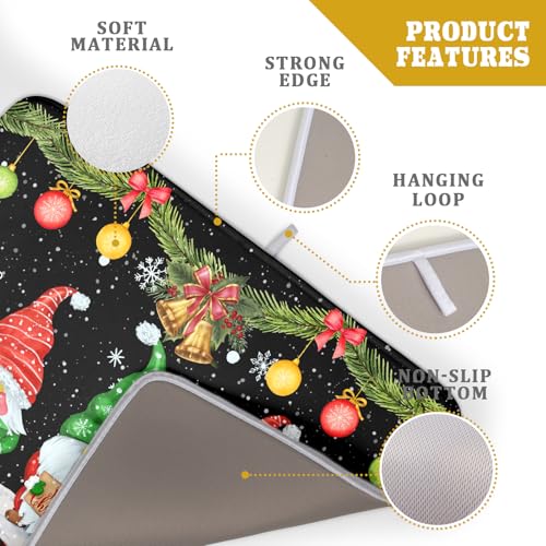 Merry Christmas Dish Drying Mat Black Gnomes Dish Drainer Mats 18x24 Inch Holiday Decorative Absorbent Dishes Pad for Kitchen Counter Sink (Christmas Black Gnomes / 18" x 24")