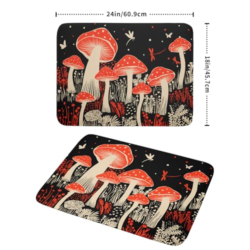 Red Mushroon Dish Drying Mat for Kitchen Counter Black Microfiber Absorbent Dish Pad 24 x 18 in (Red Mushroon 729 / 24" x 18")