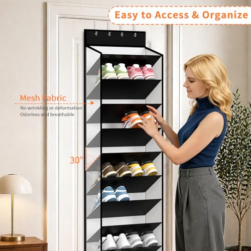 10 Tier Over Door Mesh Shoe Organizer with Large Deep Pockets (Piano White-1 Pack of 10)