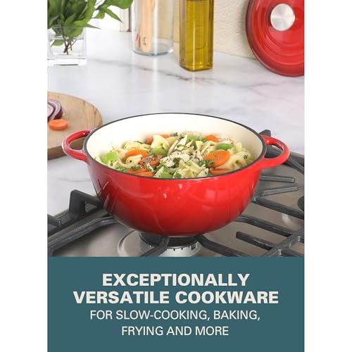 Addlestone 2.65 Quart Round Enamel Cast Iron Dutch Oven Pot With Lid & Dual Handles (2.65-Quart / Gradient Red)