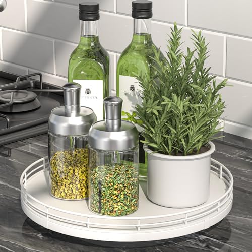 10 Inch Oak Lazy Susan Spice Organizer (White / 10)