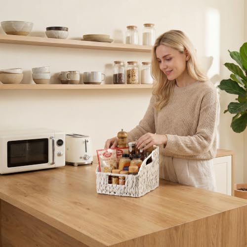 Pantry Baskets for Organizing (White(Water Hyacinth) / 2x 8½"L x 10"W x 7½"H)