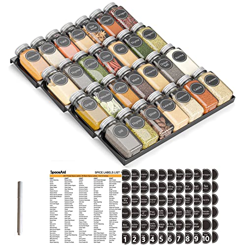 Spice Drawer Organizer with 28 Spice Jars (28 Jars, 13" Wide)