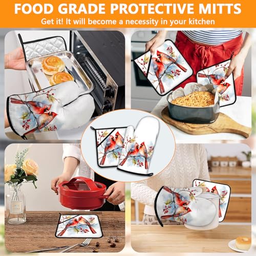 Red Birds Oven Mitts and Pot Holders Sets 4Pcs (Red Birds)