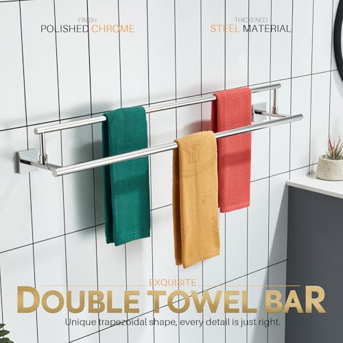 Towel Holder Polished Chrome 36 Inch Bathroom Double Bath Towel Bars Kitchen Rack Wall Mounted Stainless Steel B5009CH (Polished Chrome / 36-Inch)