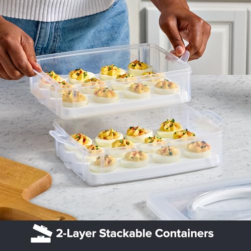 2-Layer, 24 Eggs) Plastic Detachable Deviled Egg Carrier Storage