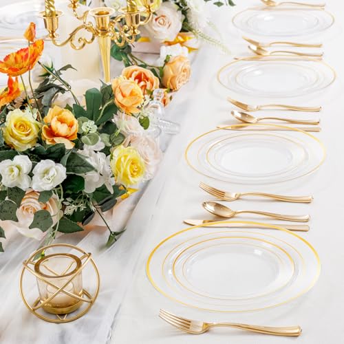 102 Pcs Clear Gold Plastic Plates (102 Pieces / Clear Gold)