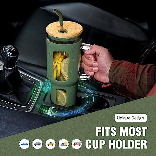 Glass Tumbler with Lid and Straw (Olive / 46 Ounces)