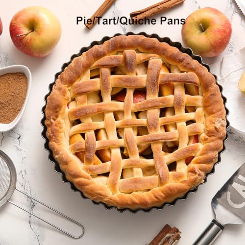 11 & 9 Inch Round Tart Pans with 2Pcs 4'' Mini Pans. Removable Bottom ((11+9+4) IN)