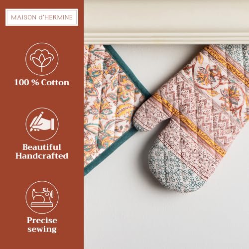 100% Cotton Oven Mitt & Pot Holder Set (047 - Nila / 7.5" x 13" & 8" x 8" (Oven Mitt & Pot Holder))