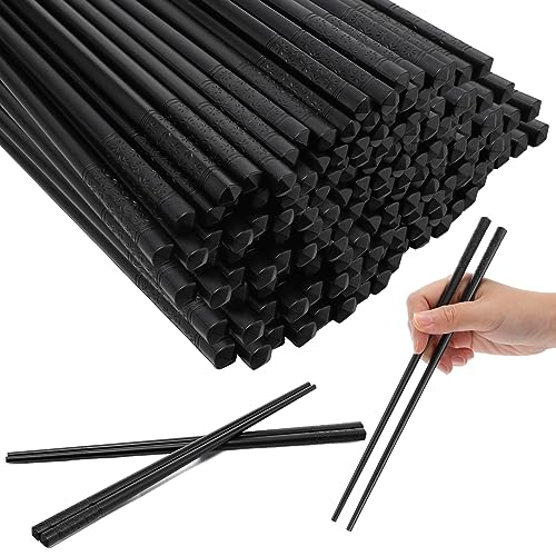 48 Pairs Fiberglass Reusable Chopsticks 9.5" Dishwasher Safe Black Cherry Chopsticks for Chinese Style Japanese Food Cooking Supplies