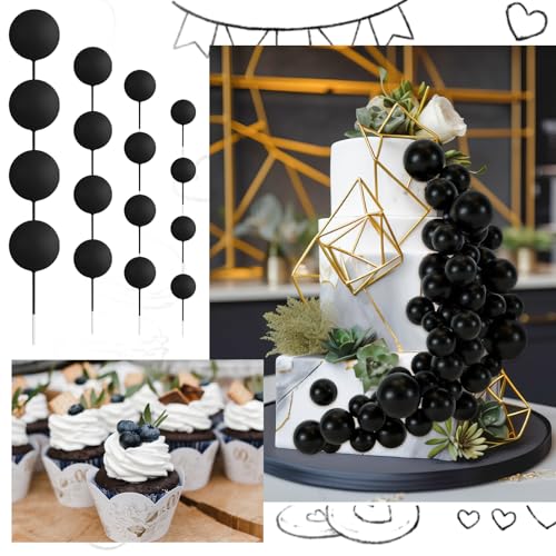 48 Pcs Balls Cake Topper Decorations Balloon Cupcake Toppers Foam Cake Topper Balls Cake Balls Decorations for Birthday Party Wedding Anniversary Cake Decorating (48 Count)
