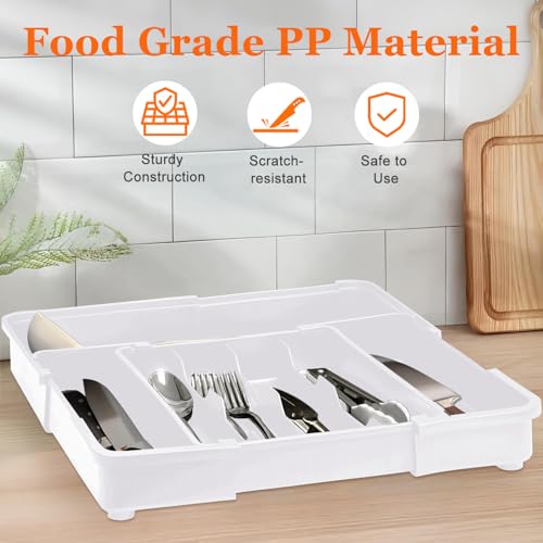 Adjustable Silverware Drawer Organizer (White / M(9.5-15.2"W x 12.6-19"D))