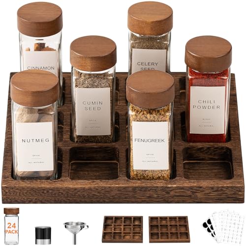 Glass Spice Jars with Labels (24+2pcs rack)