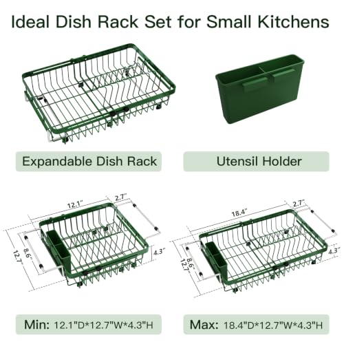 Green Expandable Dish Drying Rack Over The Sink with Anti Slip Grip (Green / For 13-30" W Sink)