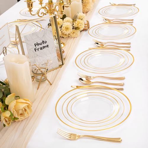 200 Pcs Clear Gold Plastic Plates (Clear Gold / 200 Pcs)