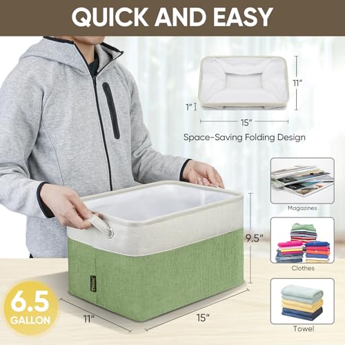 2 Pack Fabric Closet Storage Bins for Shelves (Green / 2PCS/Large-15x11x9.5)