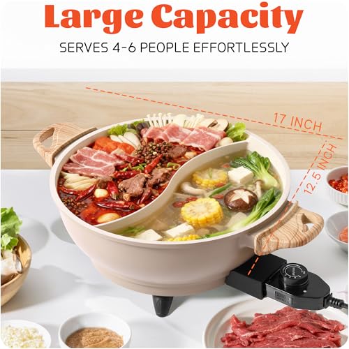 TWIN™ Dual ShabuShabu Electric Hot Pot Fast & Even Heat (Apricot / 4.5 Quarts)