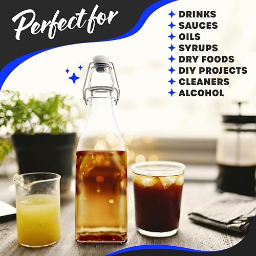12 Oz Square Swing Top Glass Bottles with Airtight Lid 12 Pack (12 Pack - Square)