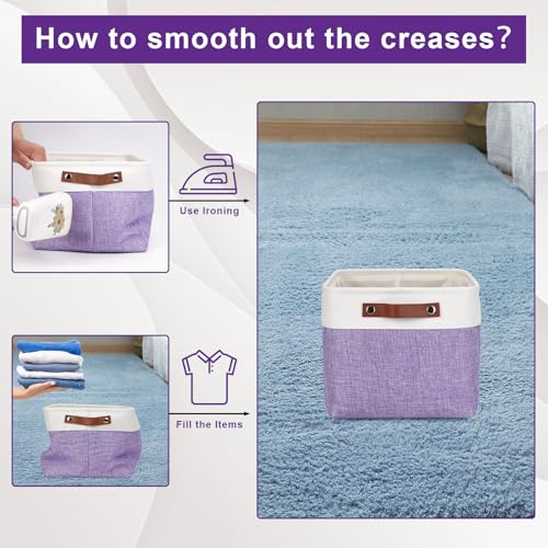 Storage Bins Large Fabric Storage Baskets for Shelves 3 Pack (Purple / Off-White / Large -15"x11"x9.5")