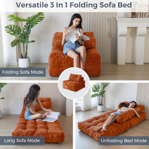Folding Sofa Bed (New Orange / Single)