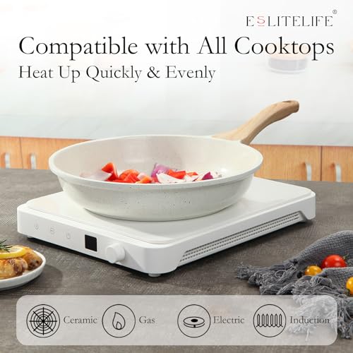 Nonstick Ceramic Frying Pans Skillets Set (8"+9.5"+11" Set / White)