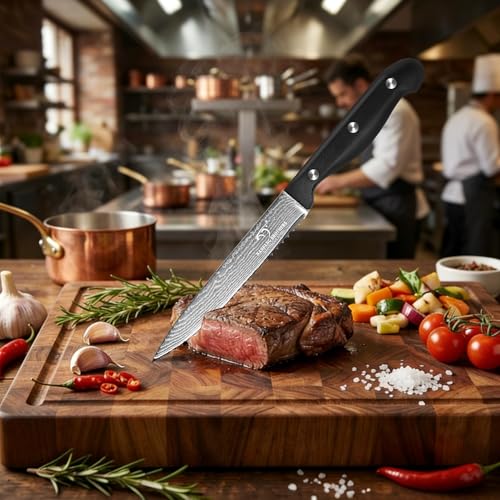 9 Piece Japanese Damascus Kitchen Knife Set with Block (Black/Black / 9 Pieces)