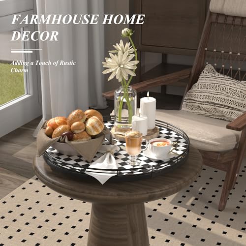 16 Inch Black and White Checkerboard Lazy Susan Decorative Tray (Black & White / 16 inches)