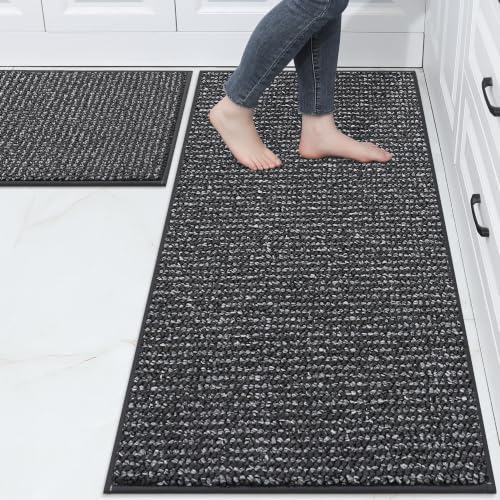 Kitchen Rugs and Mats 2PCS Non (Charcoal / 24"x36"+24"x60" (Rectangular))