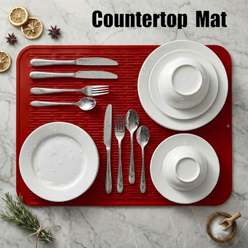 Silicone Dish Drying Mat for Multiple Usage (Red / 24"L x 18"W)