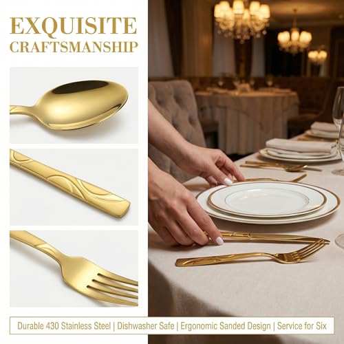 40 Piece Gold Flatware Set for 8 (Gold / 40-Piece)