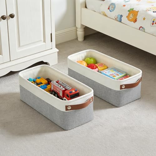 Small Fabric Storage Baskets (Gray / Off-White / Narrow-15"x6"x5")