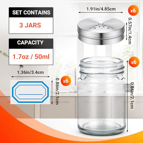 6 Pack 1.7oz Salt Shakers Adjustable Metal Lids (1.7oz / 50ml)