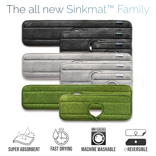 Original SINKMAT 24in XL Faucet Splash Guard Extra Long Microfiber Sink Drip Catcher Mat Non Slip Countertop Protector Drying Pad Kitchen Bathroom RV Machine Washable [Moss Green] (24" x 24")