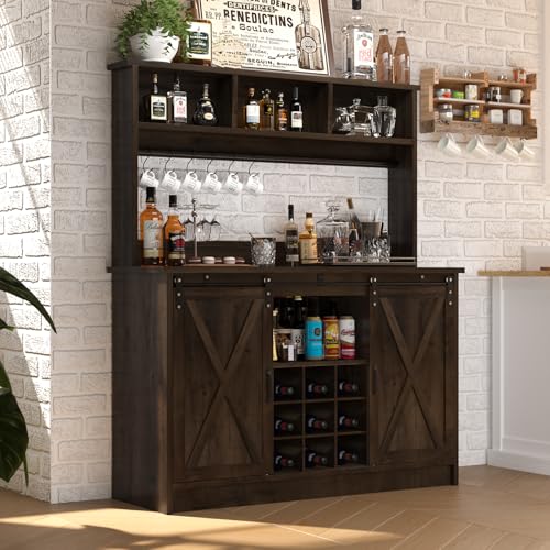 47" Farmhouse Coffee Bar with Storage Hutch & Wine Rack (48Inch / Oak)