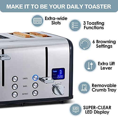 4 Slice Stainless Steel Toaster with Digital Display (Black Stainless Steel / 4 Slice)