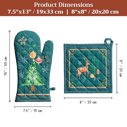 100% Cotton Oven Mitt & Pot Holder Set (106 - Hygge Christmas / 7.5" x 13" & 8" x 8" (Oven Mitt & Pot Holder))