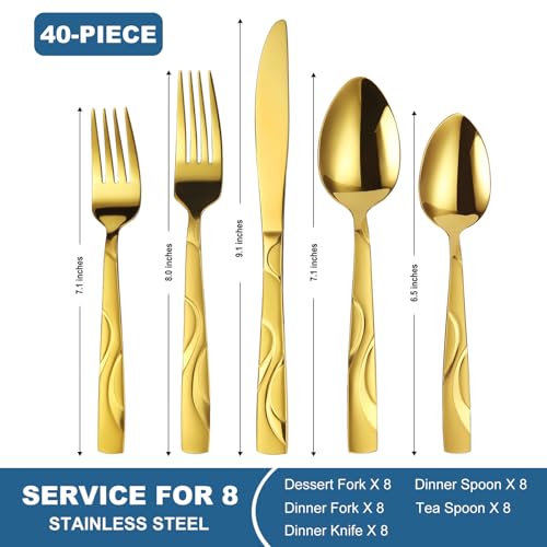 40 Piece Gold Flatware Set for 8 (Gold / 40-Piece)