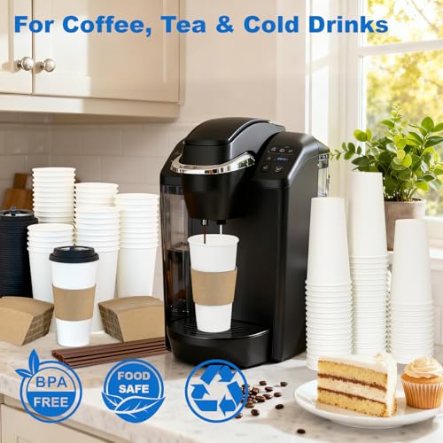 20 oz 50 Pack Coffee Cups with Lids and Sleeves (White- 50packs / 20 oz)
