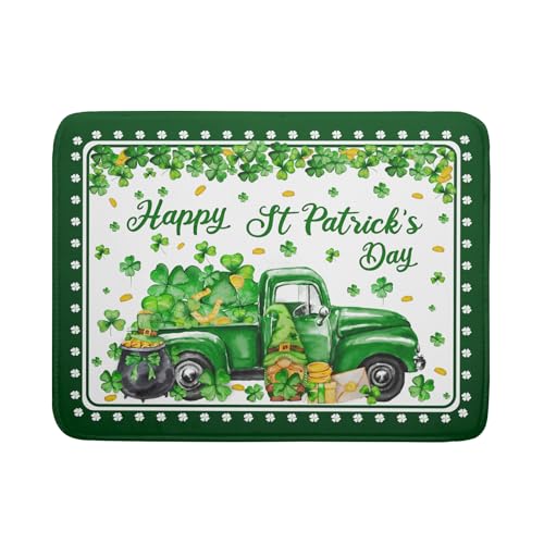 Shamrock Gnome Truck Dish Drying Mat Lucky Clover Dish Drainer Mat 18x24 inch Absorbent Fast Dry Pad for Kitchen Counter Coffee Bar Decor (Shamrock Gnome Truck / 18" x 24")