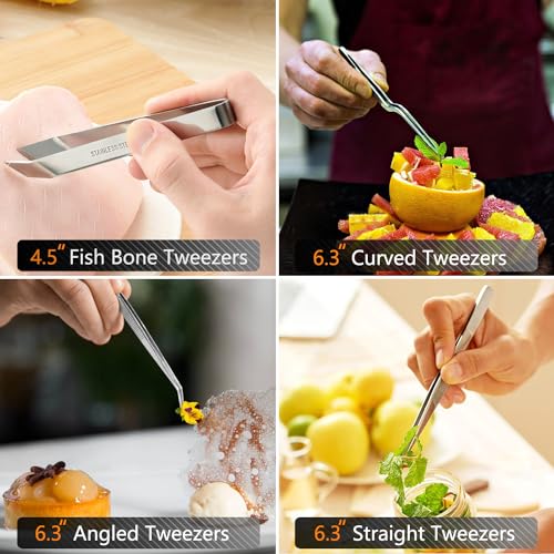 6 Pcs Cooking Tweezer Tongs (12-Inch and 6.3-Inch (6Pcs) / Silver)