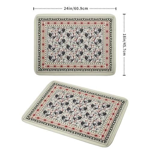 Vintage Rooster Dish Drying Mat Large Microfiber Drying Pads for Kitchen Counter (Vintage Rooster 1125 / 24" x 18")