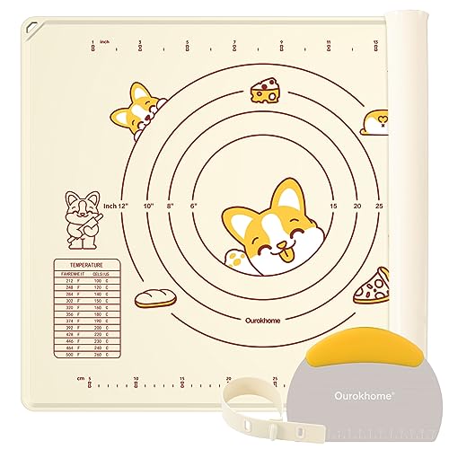 Silicone Baking Mat Sheet and Pastry Dough Cutter (Beige / 20"L x 16"W)